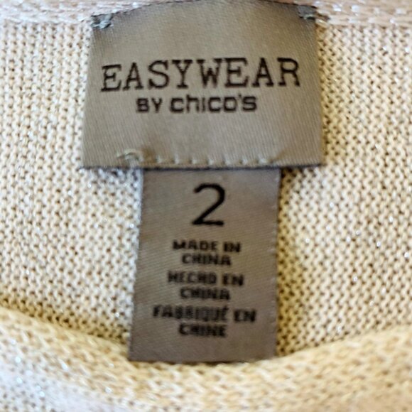 Chicos Easywear Sweater Soft Pink Shimmer Knit 3/4 Sleeve Pullover Size 2 | L - Picture 9 of 11